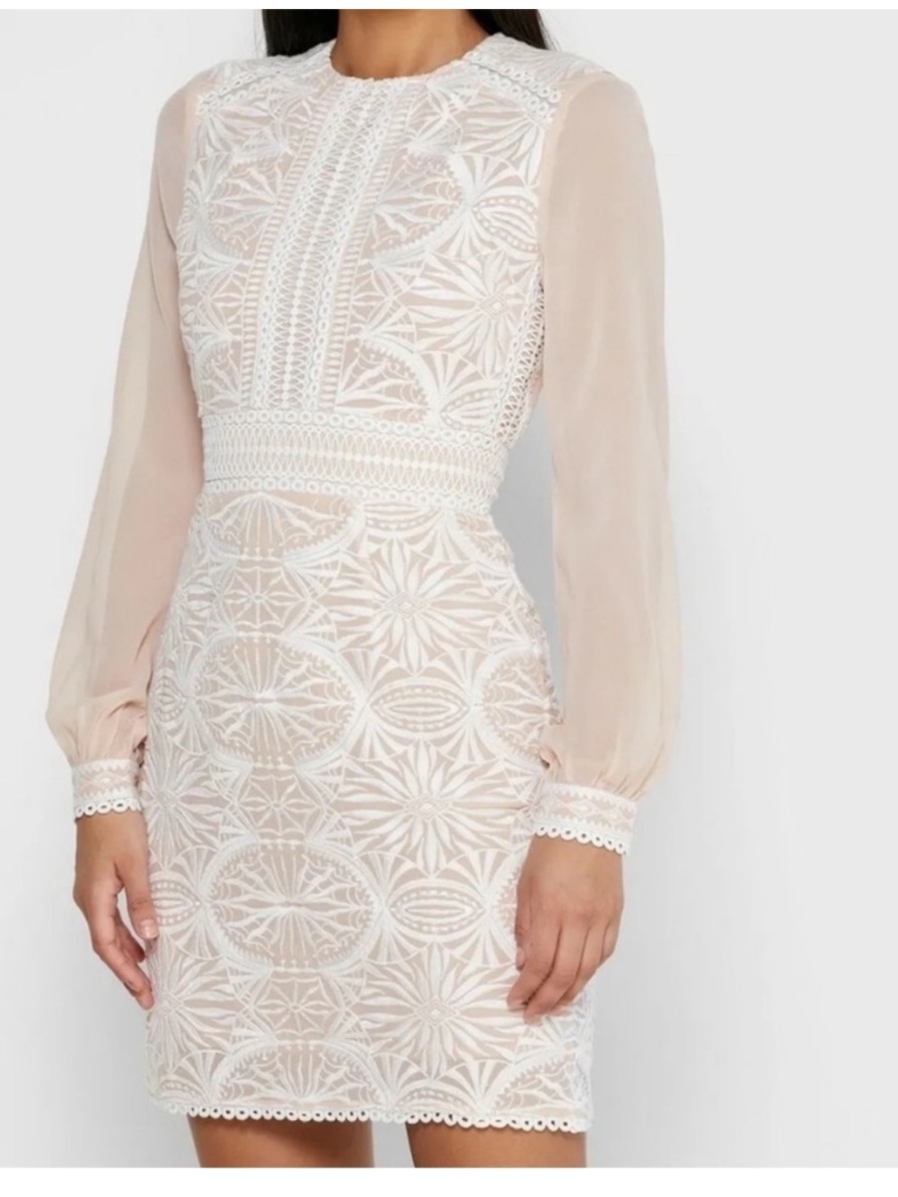 Reiss Cream Lace Aria Long Sleeve Dress size 4